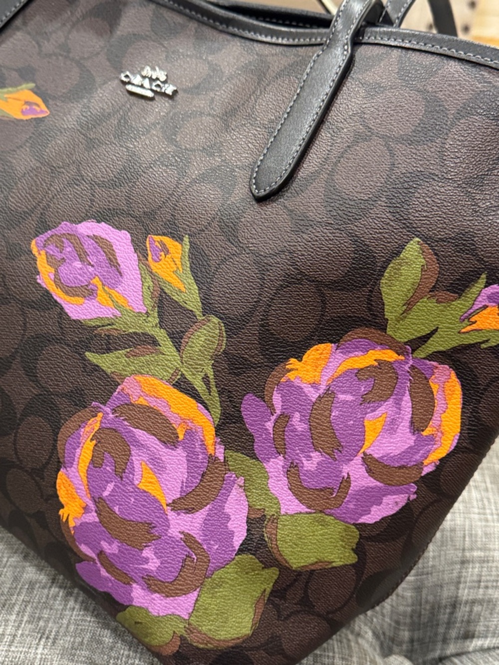 Coach Bag City Tote in Signature Brown with Floral Print - Picture 10 of 17